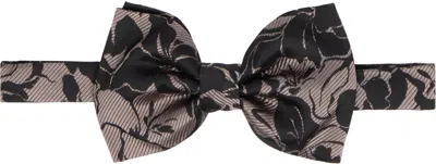 Dries Van Noten Gray & Black Silk Bow Tie