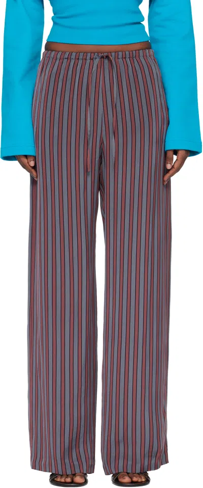 Dries Van Noten Gray & Burgundy Puvis Straight Leg Casual Trousers