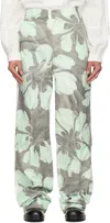 Dries Van Noten Gray & Green Floral Cargo Pants In Gray