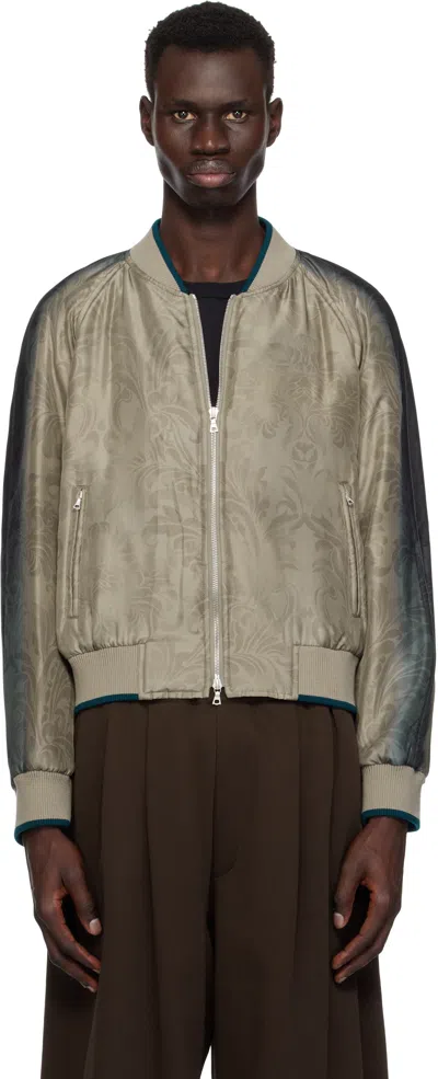 Dries Van Noten Gray & Green Silk Bomber Jacket In 508 Petrol
