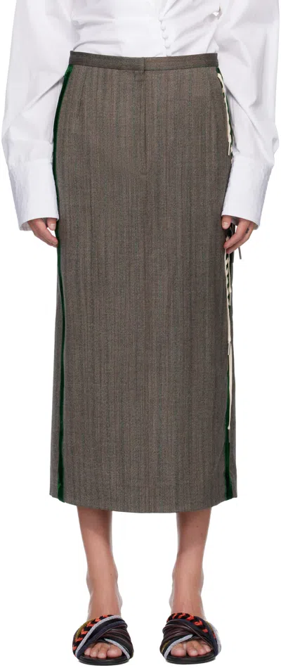 Dries Van Noten Gray & Green Wool Midi Skirt