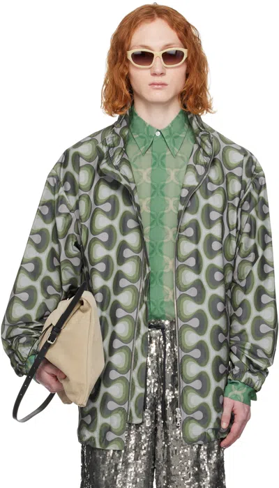 Dries Van Noten Gray & Khaki Graphic Jacket In 606 Khaki