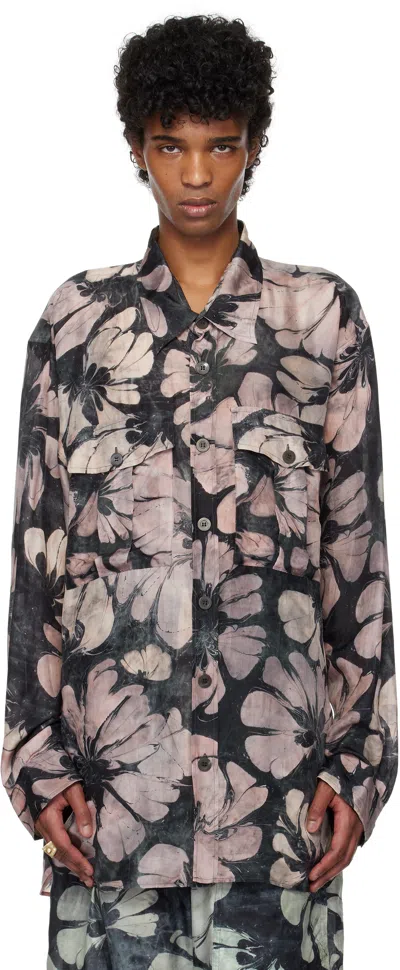 Dries Van Noten Gray & Pink Silk Shirt In 305 Pink