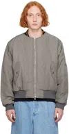 DRIES VAN NOTEN GRAY COLLARLESS BOMBER JACKET