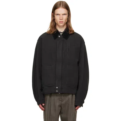 Dries Van Noten Gray Contrast Collar Jacket In Black