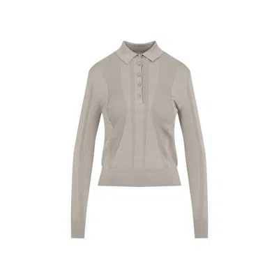 Dries Van Noten Gray Cotton Polo Top In Gold