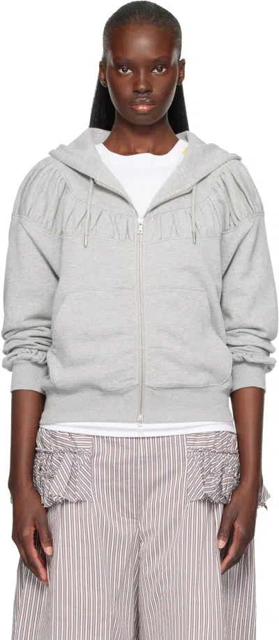 Dries Van Noten Gray Cropped Loose Zipped Hoodie