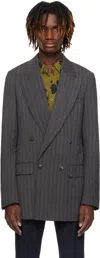 Dries Van Noten Gray Double-breasted Blazer In 509 Navy