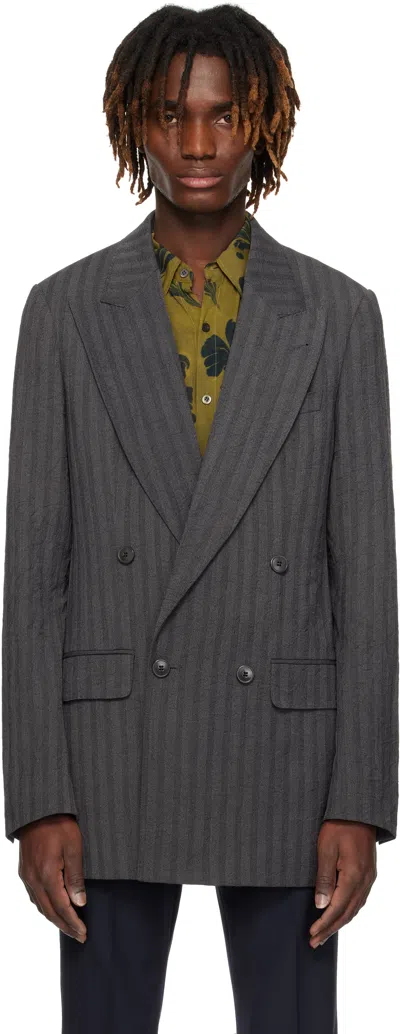 Dries Van Noten Gray Double-breasted Blazer In 509 Navy