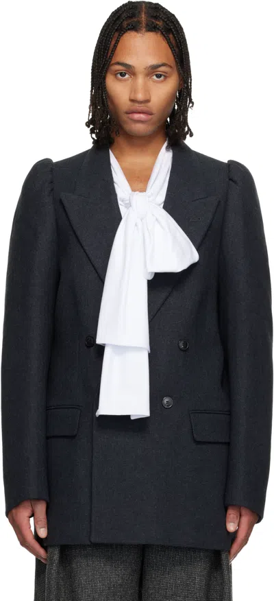 Dries Van Noten Gray Double-breasted Blazer In Blue