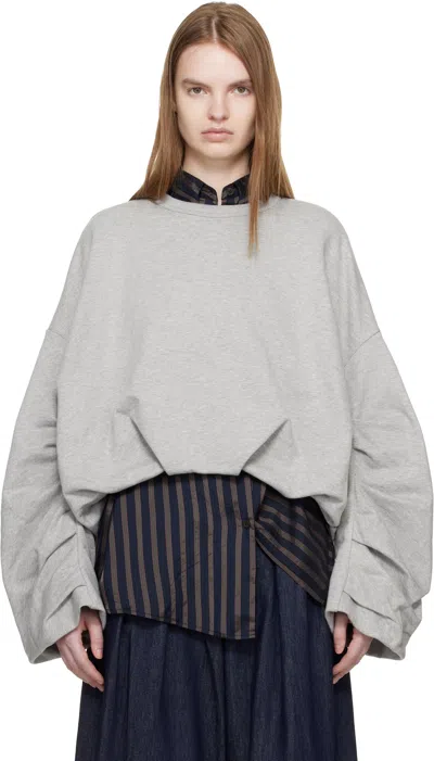 Dries Van Noten Oversized Gathered Cotton-jersey Sweatshirt In Gray