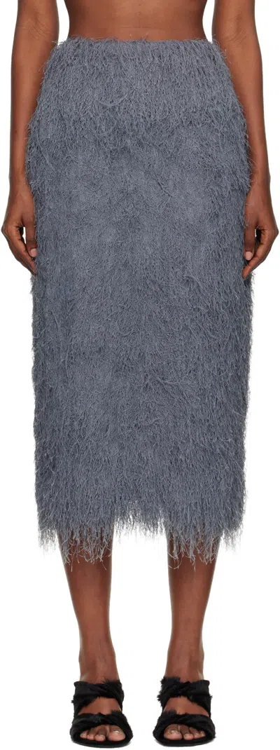 Dries Van Noten Gray Fringed Midi Skirt