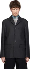 Dries Van Noten Gray Herringbone Wool Blazer In Black
