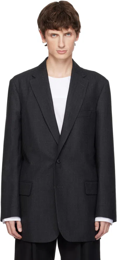 Dries Van Noten Gray Herringbone Wool Blazer In Black