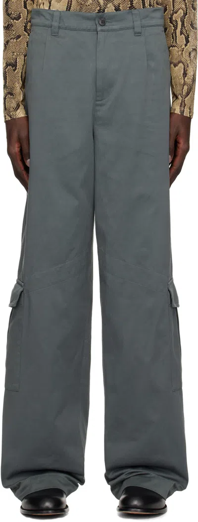 Dries Van Noten Gray Loose Cotton Cargo Pants In 506 Raf