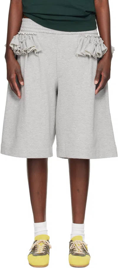 Dries Van Noten Gray Loose Ruffled Shorts