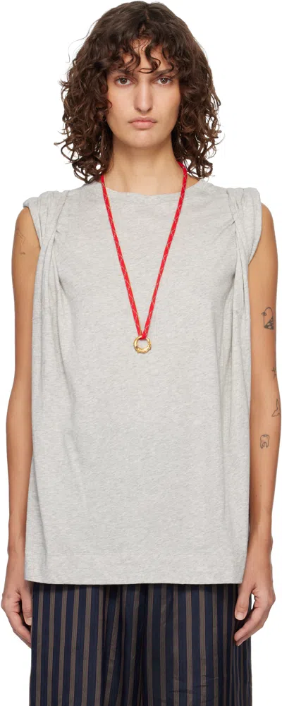 Dries Van Noten Loose Sleeveless T-shirt In Gray