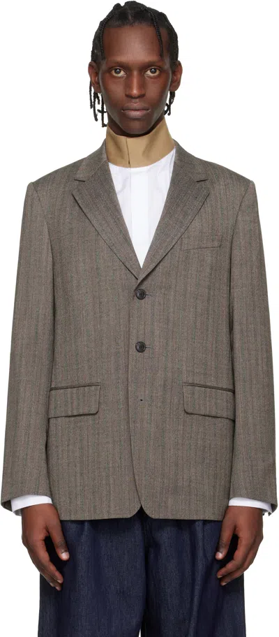Dries Van Noten Gray Loose Wool Blazer In Brown