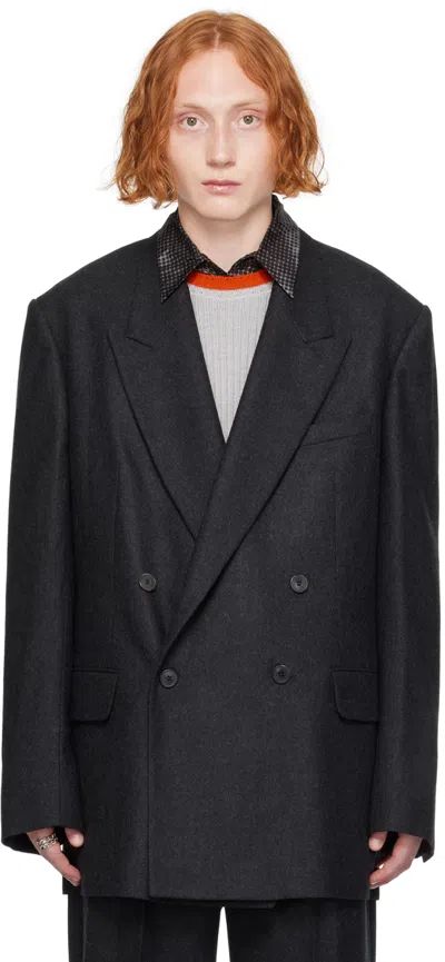 Dries Van Noten Gray Oversized Blazer In 901 Anthracite