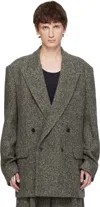 Dries Van Noten Gray Oversized Wool Blazer In Gray