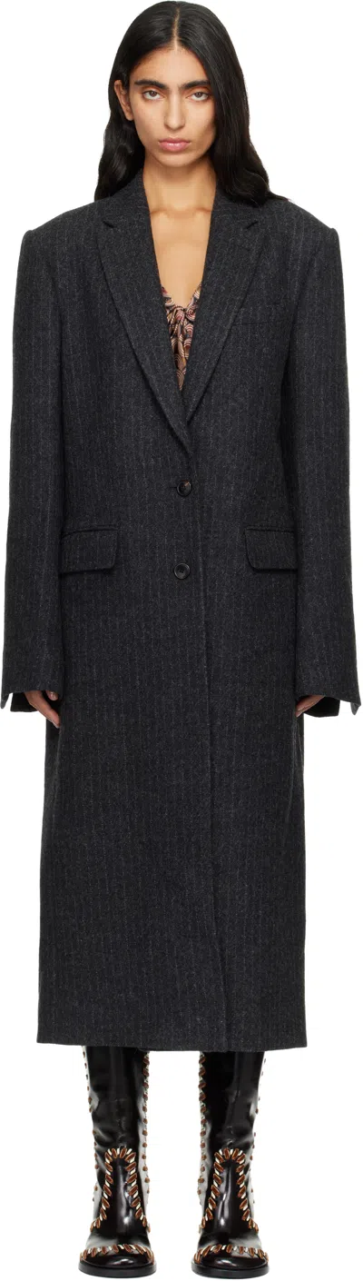 Dries Van Noten Pinstriped Wool-twill Coat In Black