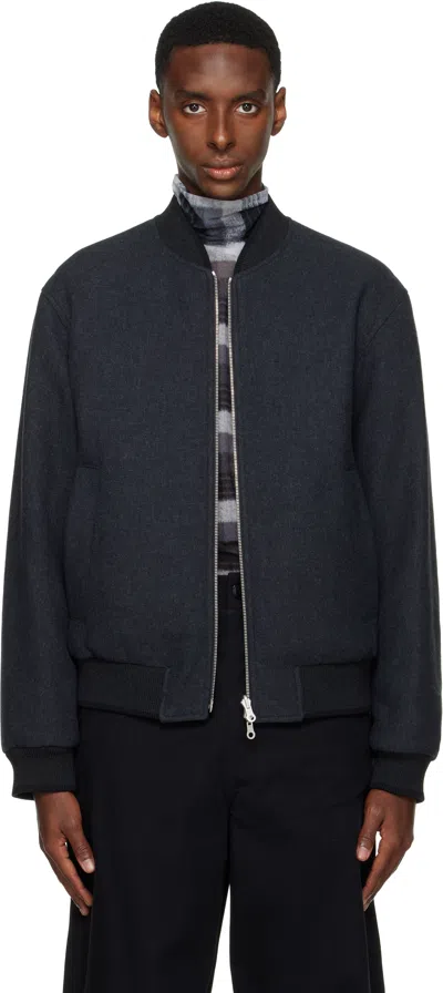 Dries Van Noten Gray Reversible Bomber Jacket In Blue