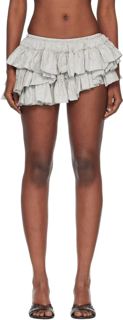Dries Van Noten Gray Ruffled Micro Shorts In White