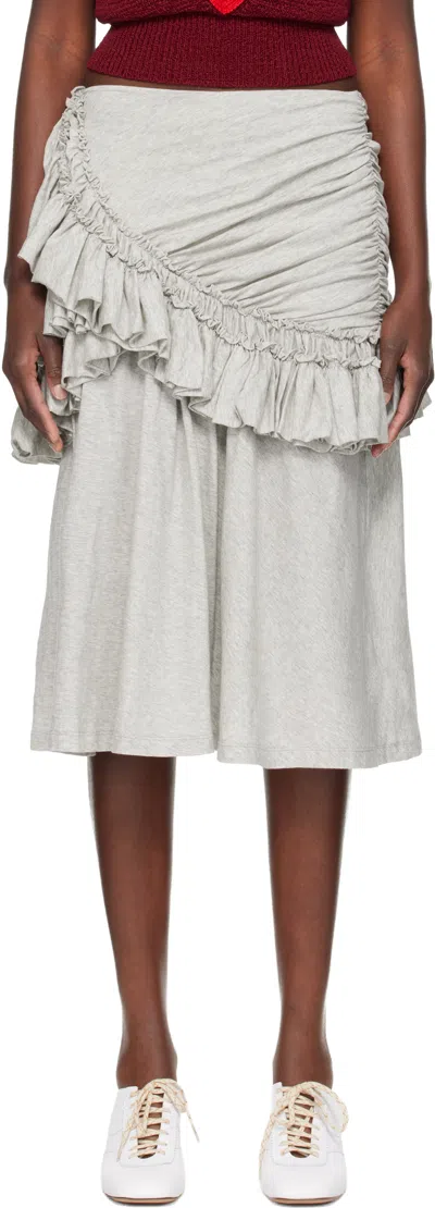 Dries Van Noten Gray Ruffled Midi Skirt In White