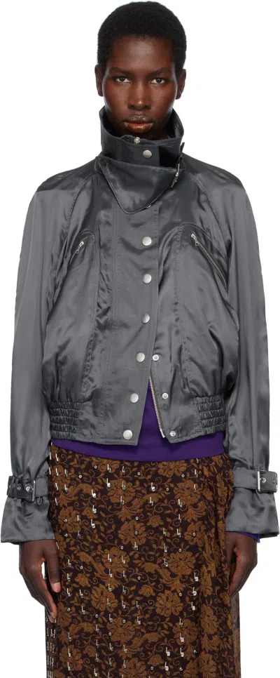 Dries Van Noten Grey Satin Bomber Jacket In 506 Raf