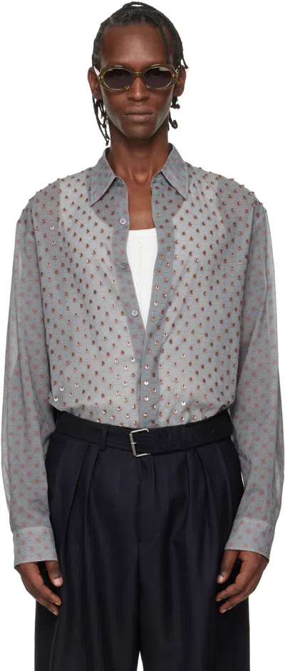 Dries Van Noten Grey Shirt With Sequins Men In Gray