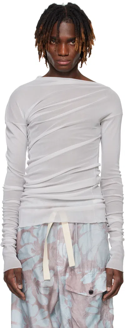 Dries Van Noten Grey Sheer Draped T-shirt In 800 Light Grey