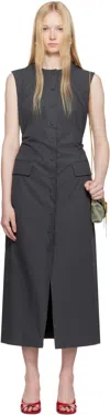 Dries Van Noten Gray Tailored Midi Dress In 803 Dark Grey