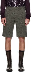 Dries Van Noten Gray Tailored Wool Shorts In Green