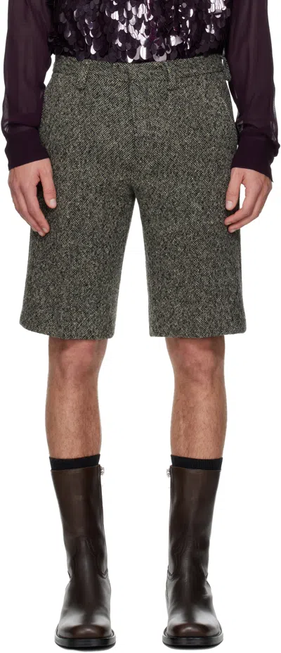 Dries Van Noten Gray Tailored Wool Shorts In Green