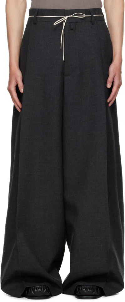 Dries Van Noten Gray Wide Pleated Trousers In Black