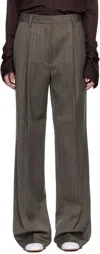 Dries Van Noten 02070-partan 2250 Melange Stripe Wool Pants Trousers Grey In Brown
