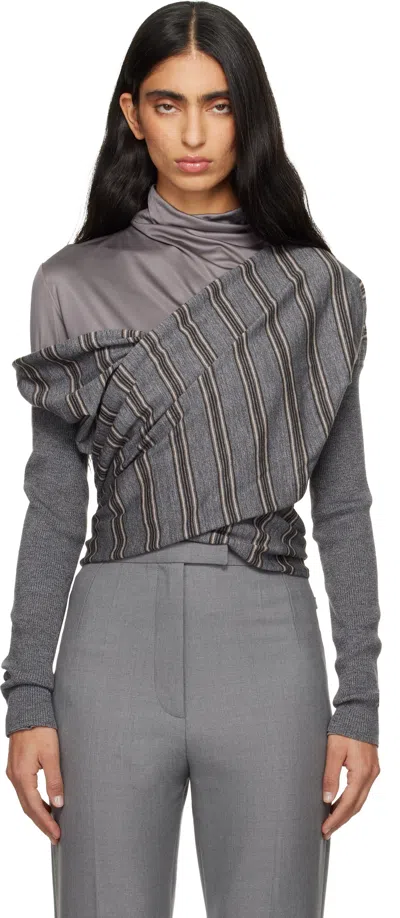 Dries Van Noten Gray Wrap Sweater