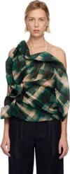Dries Van Noten Green & Beige Draped Viscose Blouse