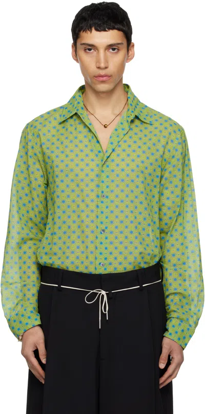 Dries Van Noten Green & Blue Printed Cotton Shirt