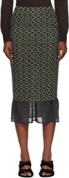 Dries Van Noten Green & Blue Transparent Mesh Midi Skirt In Black