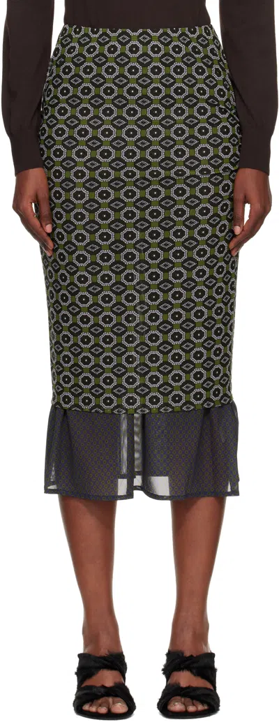 Dries Van Noten Green & Blue Transparent Mesh Midi Skirt