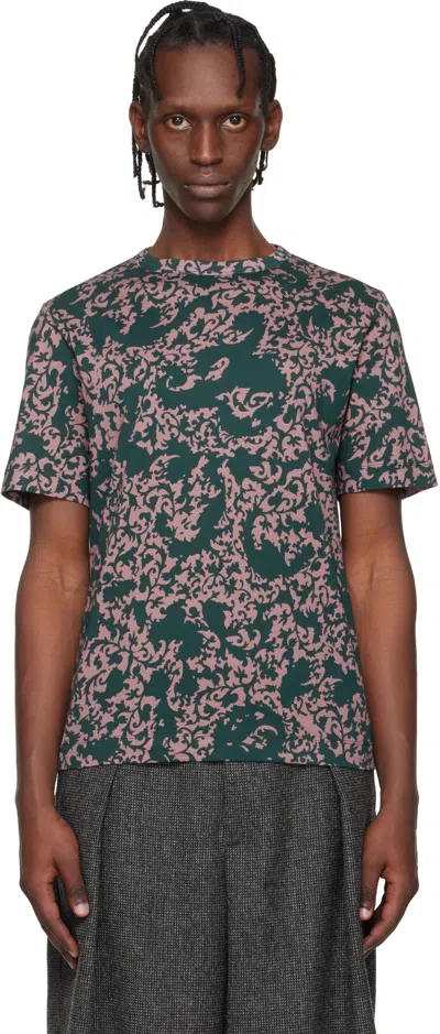 Dries Van Noten Green & Pink Floral T-shirt In Multi