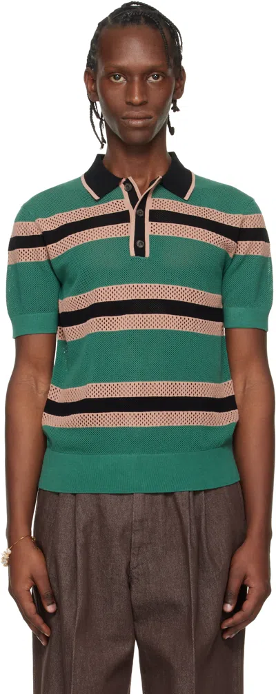 Dries Van Noten Mercy Viscose Mesh Tricolor Striped Polo Shirt In Multi