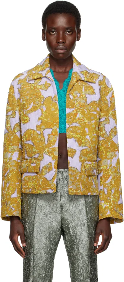 Dries Van Noten Green & Purple Beaded Jacket In 205 Ocra