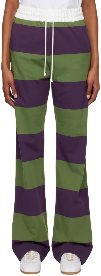 Dries Van Noten Green & Purple Striped Lounge Trousers In 402 Dark Purple