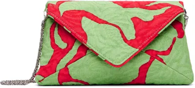 Dries Van Noten Green & Red Envelope Large Floral Clutch