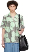 Dries Van Noten Green & White Hand-dyed Floral Shirt