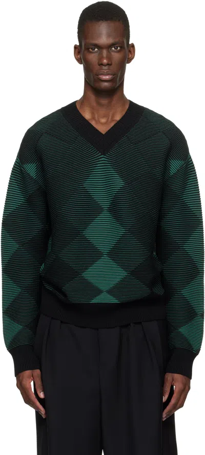 Dries Van Noten Green Argyle Sweater