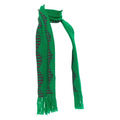 Pre-owned Dries Van Noten Green Brown Knitted Long Wrap Scarf