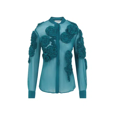 Dries Van Noten Green Chowsa Viscose Blouse In Blue